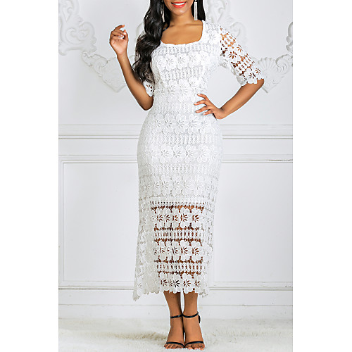 

Women's Maxi Sheath Dress - Sleeveless Floral Print Spring & Summer Square Neck 2020 White Black S M L XL XXL XXXL / Lace