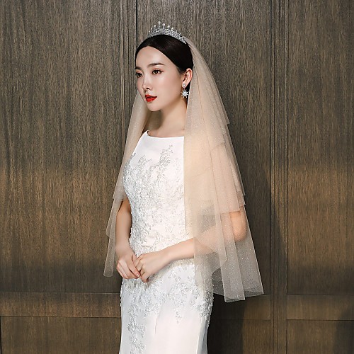 

Three-tier Classic & Timeless Wedding Veil Fingertip Veils with Solid 35.43 in (90cm) Tulle / Angel cut / Waterfall