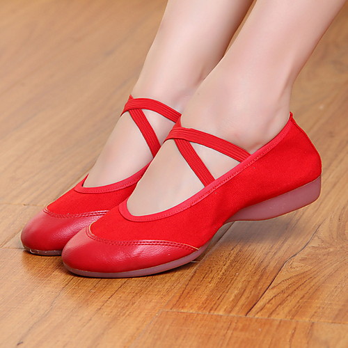 

Women's Modern Shoes / Ballroom Shoes Canvas Flat Flat Heel Dance Shoes Black / Red / Performance