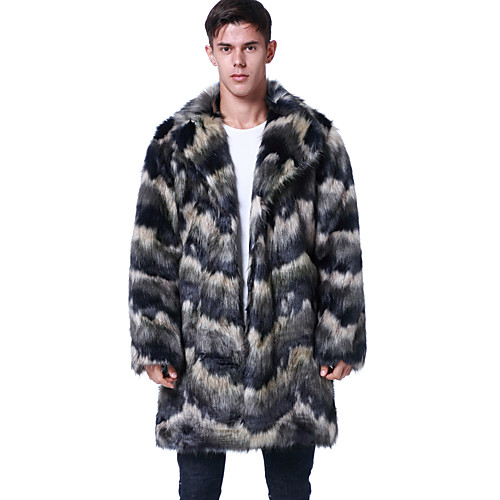 

Men's Striped Basic Fall Faux Fur Coat Long Daily Long Sleeve Faux Fur Coat Tops Blue