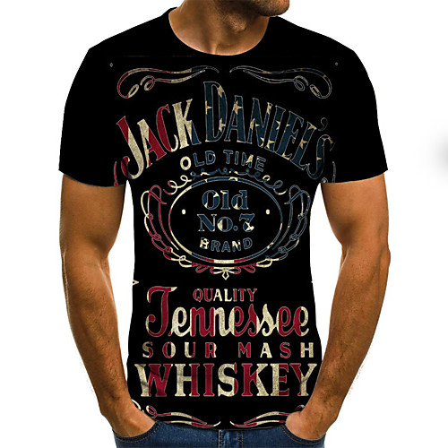 

Men's Plus Size 3D Letter Pleated Print T-shirt Street chic Weekend Round Neck Black / Short Sleeve