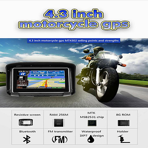 

4.3 inch Waterproof IPX7 Motorcycle GPS Navigation MOTO Navigator With FM Bluetooth 8G Flash Prolech Car GPS Tracker WIN CE Support A2DP EarphoneFree Map