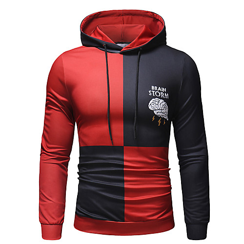 

Men's Pullover Hoodie Sweatshirt Graphic Color Block Daily Going out Other Prints Casual Hoodies Sweatshirts Red