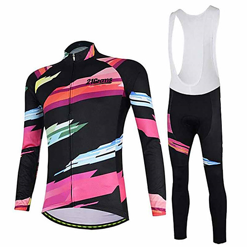 

21Grams Women's Long Sleeve Cycling Jersey with Bib Tights Winter Pink / Black Bike Clothing Suit Thermal / Warm Breathable Quick Dry Anatomic Design Ultraviolet Resistant Sports Geometric Mountain