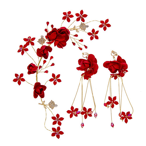 

Alloy Hair Accessory / Earring with Crystal / Rhinestone / Flower 3 Pieces Wedding Headpiece
