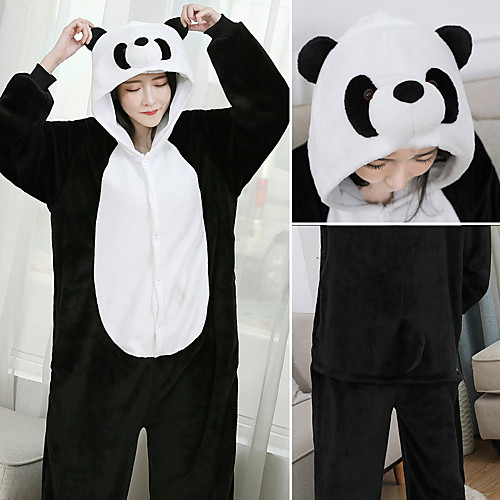 

Adults' Kigurumi Pajamas Panda Onesie Pajamas Flannelette Black / White Cosplay For Men and Women Animal Sleepwear Cartoon Festival / Holiday Costumes