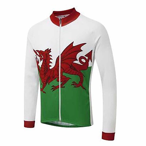 

21Grams Men's Long Sleeve Cycling Jersey Winter Fleece Spandex Polyester White Dragon Bike Jersey Top Mountain Bike MTB Road Bike Cycling Thermal / Warm UV Resistant Breathable Sports Clothing Apparel