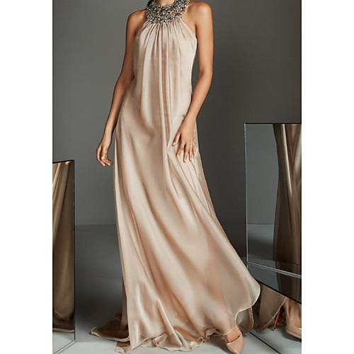 

A-Line Reformation Amante Holiday Formal Evening Dress Halter Neck Sleeveless Sweep / Brush Train Chiffon with Crystals Beading 2021