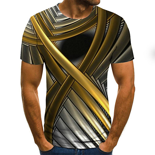 

Men's Plus Size Abstract Graphic Pleated Print T-shirt Street chic Weekend Round Neck Gold / Summer / Short Sleeve