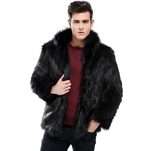 

Men's Solid Colored Winter Faux Fur Coat Regular Beach Long Sleeve Faux Fur Coat Tops Black