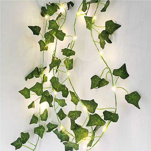 

1X 2M Artificial Plants Led String Light Creeper Green Leaf Ivy Vine For Home Wedding Decor Lamp DIY Hanging Garden Yard Lighting (Come Without Battery)
