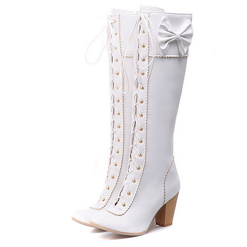 

Women's Boots Knee High Boots Chunky Heel Round Toe PU Knee High Boots Winter Black / Brown / Almond