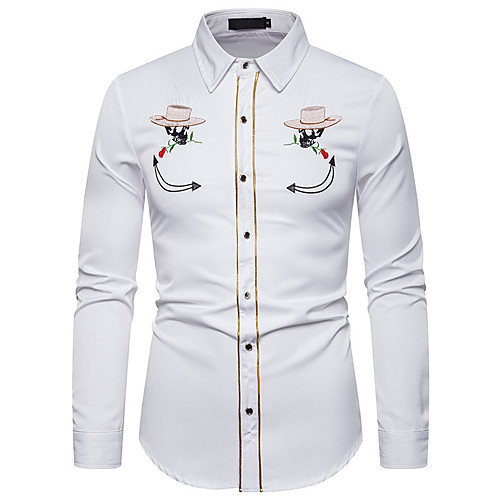 

mens cowboy skull rose embroidery shirt long sleeve western cowboy button dress shirt(b-navy,l)