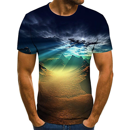 

Men's T shirt Graphic 3D Camo / Camouflage Plus Size Print Short Sleeve Daily Tops Basic Exaggerated Rainbow