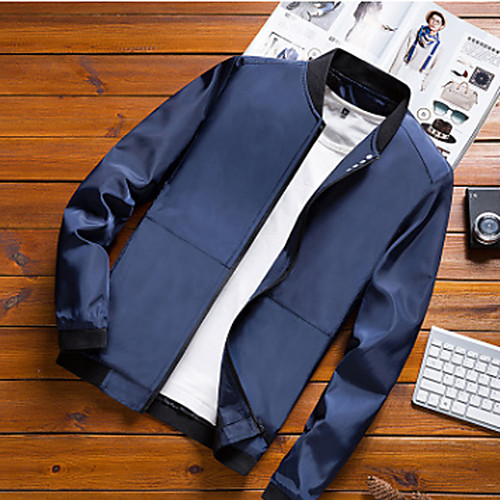 

Men's Solid Colored Fall Jacket Regular Daily Long Sleeve Polyester Coat Tops Black