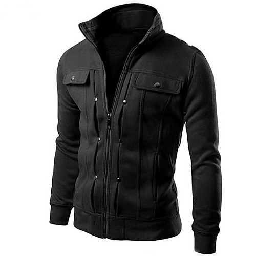 

Men's Daily Regular Jacket, Solid Colored Stand Long Sleeve Polyester Black / White / Brown