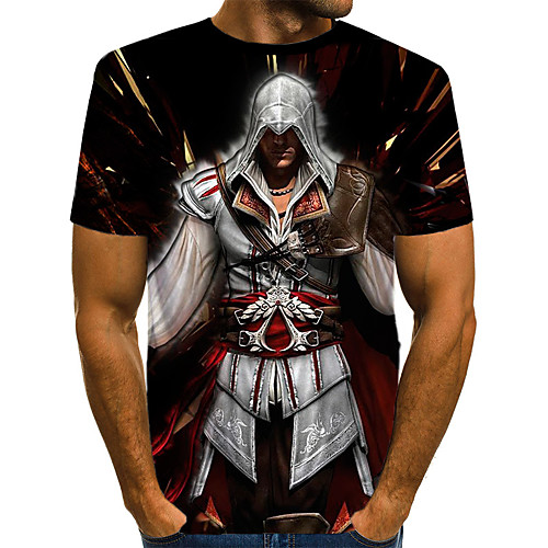 

Men's 3D Graphic Print T-shirt Vintage Rock Daily Holiday Round Neck Rainbow / Short Sleeve