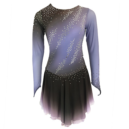 

21Grams Figure Skating Dress Women's Girls' Ice Skating Dress Grey Open Back Spandex Stretch Yarn High Elasticity Training Skating Wear Solid Colored Classic Crystal / Rhinestone Long Sleeve Ice