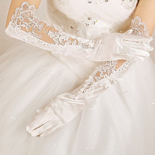 

Satin Elbow Length Glove Scalloped Edge / Gloves With Trim