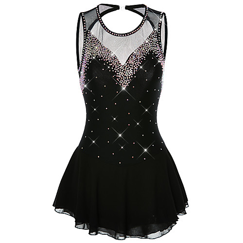 

Figure Skating Dress Women's Girls' Ice Skating Dress Black Grey Yan pink Violet Open Back Spandex High Elasticity Training Competition Skating Wear Solid Colored Classic Crystal / Rhinestone / Kids