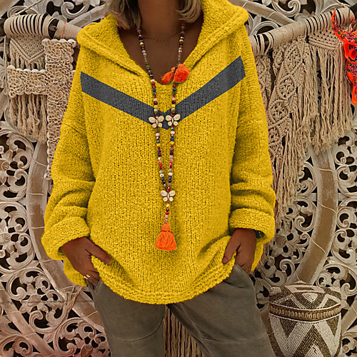 

Women's Solid Colored Long Sleeve Pullover Sweater Jumper, Hooded Red / Yellow / Gray S / M / L