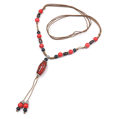 

Women's Pendant Necklace Y Necklace Classic Vintage Boho Cord Ceramic Chrome Light Green Red Coffee 85 cm Necklace Jewelry 1pc For Carnival Street