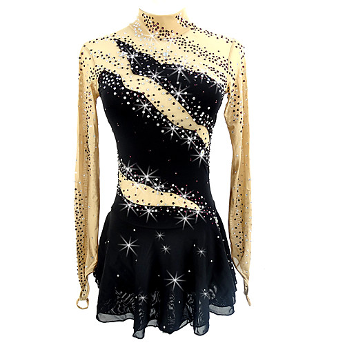 

Figure Skating Dress Women's Girls' Ice Skating Dress Black Open Back Spandex Stretch Yarn Stretchy Competition Skating Wear Anatomic Design Crystal / Rhinestone Long Sleeve Ice Skating Figure Skating