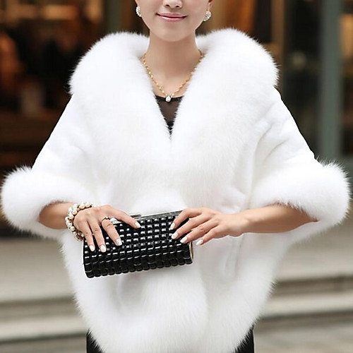 

Women's Solid Colored Basic Fall & Winter Cloak / Capes Regular Daily Half Sleeve Faux Fur Coat Tops White