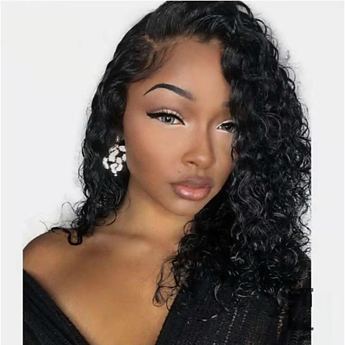 

Human Hair Lace Front Wig Side Part style Brazilian Hair Loose Curl Black Wig 130% Density Women Fashion Women's Short Human Hair Lace Wig Clytie