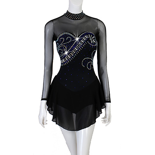 

Figure Skating Dress Women's Girls' Ice Skating Dress Black Patchwork Stretch Yarn High Elasticity Competition Skating Wear Crystal / Rhinestone Figure Skating