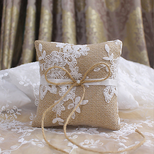

Jute Floral Linen Ring Pillow Garden Theme / Pillow / Wedding All Seasons