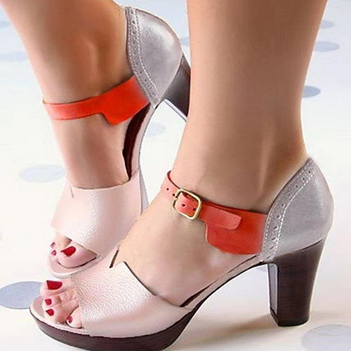 

Women's Sandals Chunky Heel Round Toe PU Summer Black / Gold / Silver