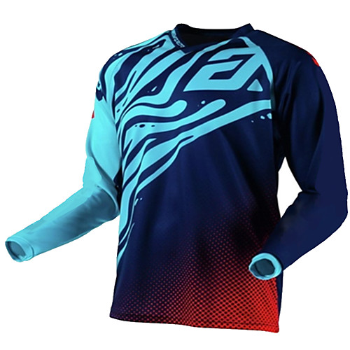 

Men's Long Sleeve Cycling Jersey Downhill Jersey Dirt Bike Jersey Winter BlueGreen Geometic Bike Jersey Motorcyle Clothing Top Mountain Bike MTB Road Bike Cycling Thermal / Warm Windproof Breathable