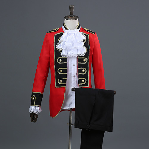 

Prince Aristocrat Retro Vintage Medieval Coat Pants Outfits Masquerade Men's Costume Hat Red Vintage Cosplay Party Long Sleeve Pantsuit / Jumpsuit