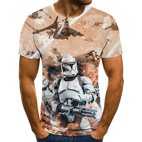 

Men's Plus Size Geometric 3D Pleated Print T-shirt Street chic Weekend Round Neck Beige / Short Sleeve / Portrait