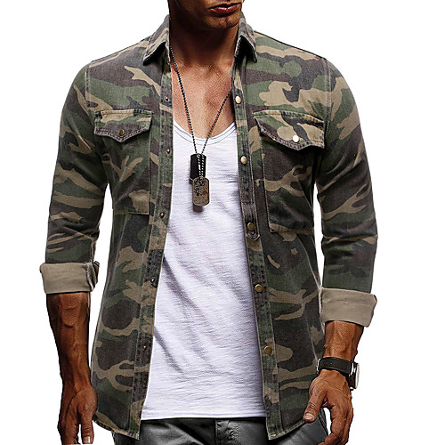 

Men's Shirt Camo / Camouflage Long Sleeve Daily Tops Basic Elegant Army Green