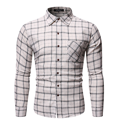 

Men's Shirt non-printing Houndstooth Long Sleeve Daily Tops White Yellow