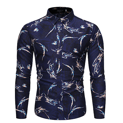 

Men's Shirt Other Prints Graphic Long Sleeve Daily Tops Black Blue
