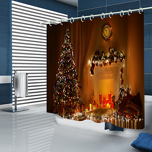 

Christmas Shower Curtains & Hooks Modern Polyester Trend Design