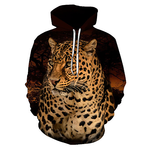 

Men's Hoodie Color Block Leopard 3D Hooded Daily Club Casual Streetwear Hoodies Sweatshirts Brown