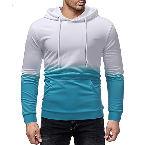 

Men's Pullover Hoodie Sweatshirt Color Block Hooded Daily Going out Casual Hoodies Sweatshirts Purple Light Blue