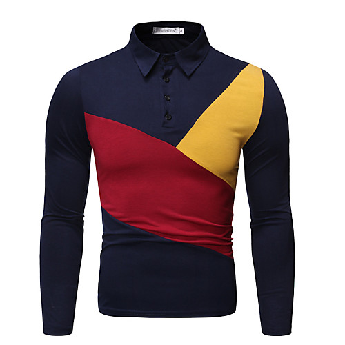 

Men's Polo Other Prints Color Block Patchwork Long Sleeve Daily Tops Basic White Black Navy Blue