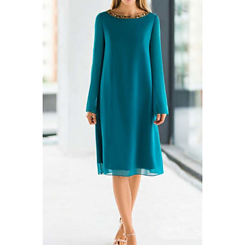 

Sheath / Column Holiday Cocktail Party Dress Jewel Neck Long Sleeve Knee Length Chiffon with 2021