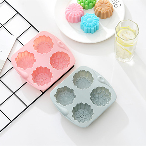 

2PCS Silicone Baking Tool 4 Different Patterns 3D Flower Shape Ice Skin Moon Cake Mold DIY Chocolate Mousse Soap Jelly Pudding Mold