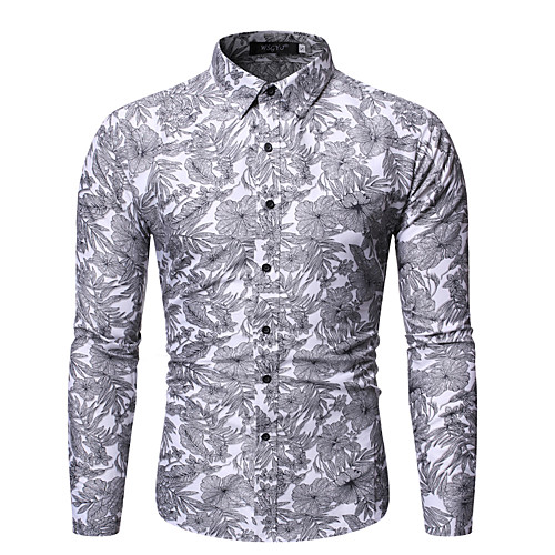 

Men's Shirt Graphic Floral Long Sleeve Daily Tops White Camel