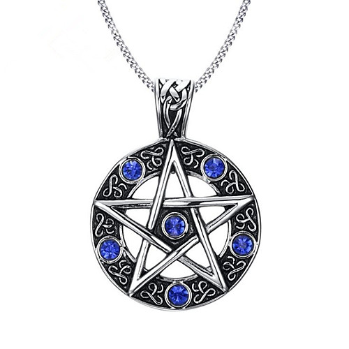 

Men's Blue Cubic Zirconia Pendant Necklace Round Cut Star Vintage Titanium Steel Silver 60 cm Necklace Jewelry 1pc For Gift Daily