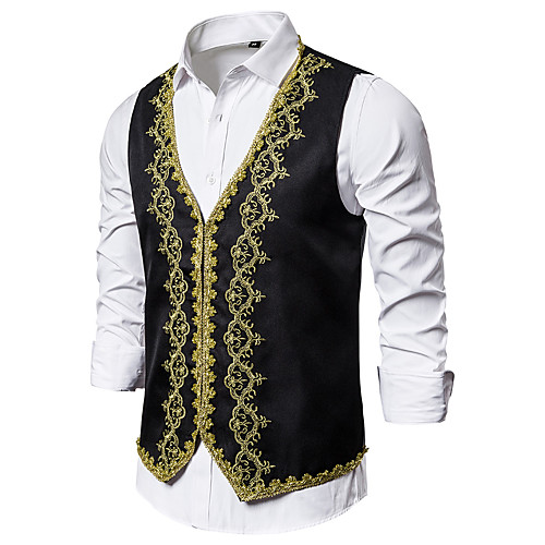

White / Black / Red Color Block Skinny Polyester Men's Suit - V Neck