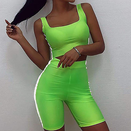 

Women's High Rise Yoga Suit Solid Color Running Fitness Gym Workout Shorts Crop Top Clothing Suit Sleeveless Activewear Breathable Moisture Wicking Quick Dry Butt Lift Stretchy Slim