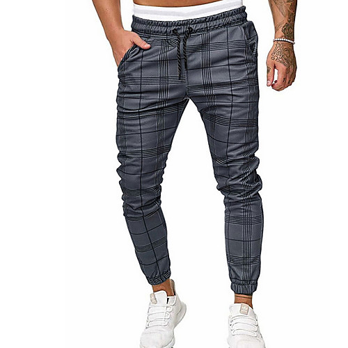 

Men's Basic Chinos Pants Plaid Checkered Full Length Gray