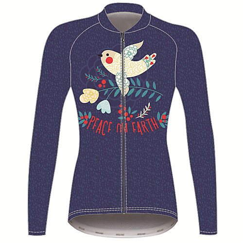 

21Grams Peace & Love Women's Long Sleeve Cycling Jersey - Dark Blue Bike Jersey Top Thermal / Warm UV Resistant Breathable Sports Winter 100% Polyester Mountain Bike MTB Road Bike Cycling Clothing